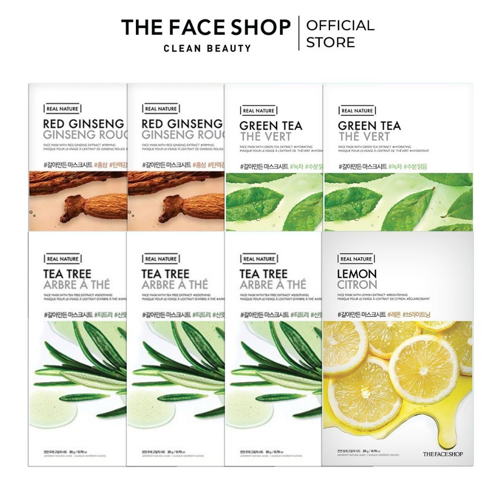 Combo 8 Mặt Nạ Làm Sáng Da THE FACE SHOP Real Nature 20g (mix nhiều loại)