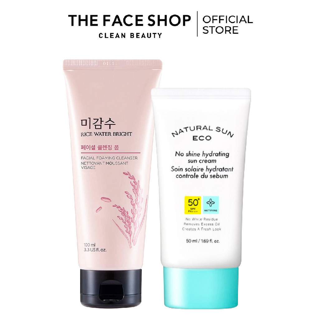 Combo Kem Chống Nắng Kiểm Soát Nhờn THE FACE SHOP 50ml+Sữa Rửa Mặt Làm Sáng Da 100ml