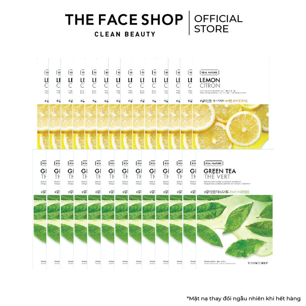 Combo 27 Mặt Nạ Real Nature Dưỡng Da THE FACE SHOP 20g (trà xanh,chanh)