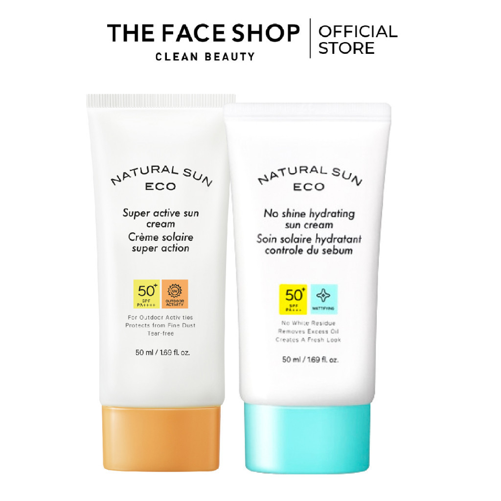 Combo Kem Chống Nắng Toàn Diện Ngăn Bụi Mịn THE FACE SHOP Super Active + Shine Hydrating 50ml