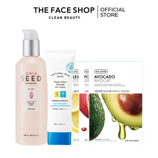 Combo nước cân bằng dưỡng da the face shop 160ml+kem chống nắng 80ml+3 mặt nạ sáng da real nature 20g
