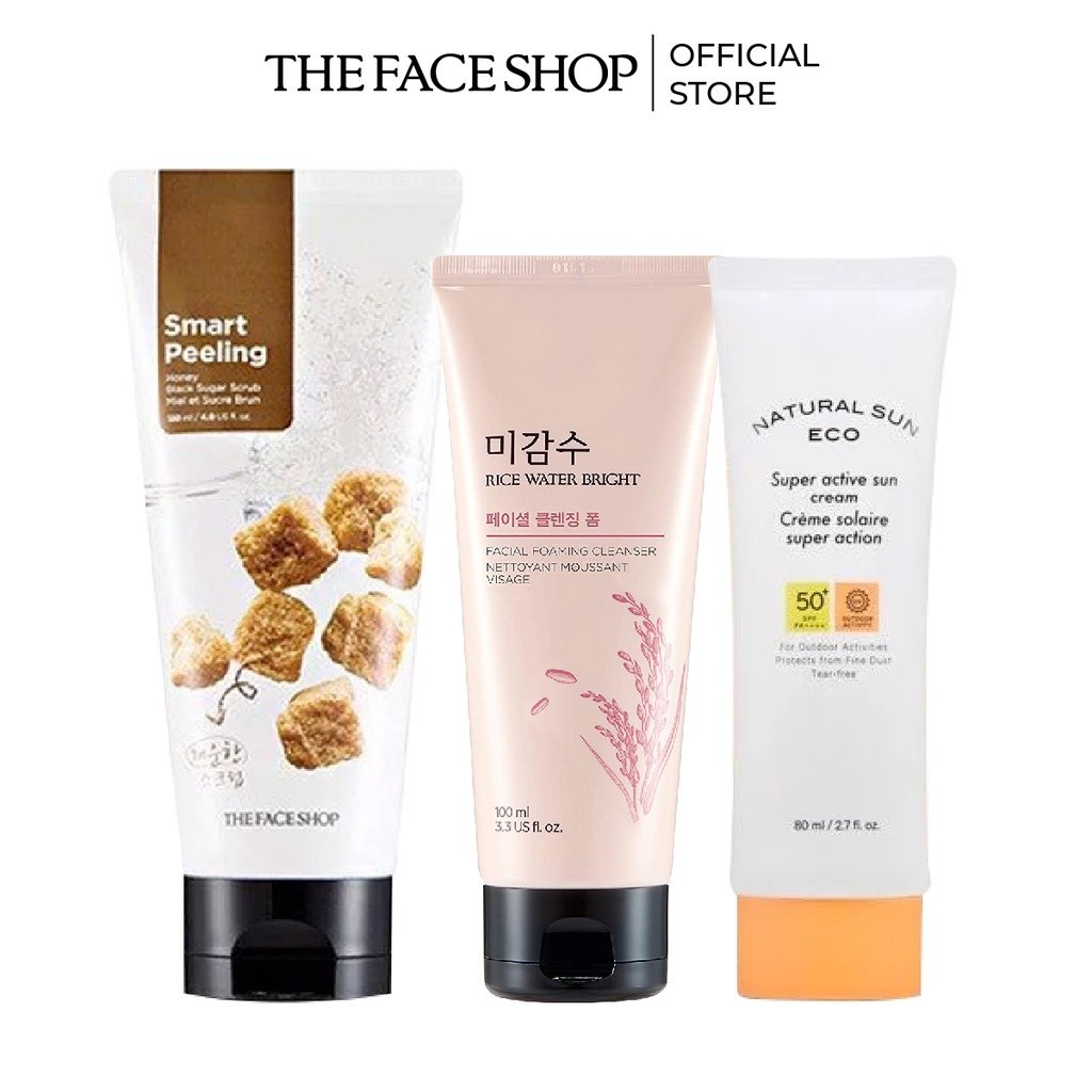 Combo Tẩy Tế Bào Chết THE FACE SHOP 120ML+Sữa Rửa Mặt 100ml+Kem Chống Nắng 50ml