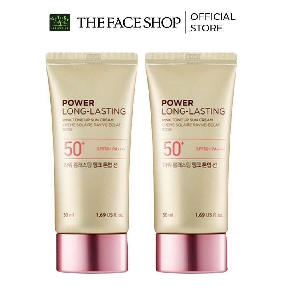 Combo 2 Kem Chống Nắng TheFaceShop Power Long Lasting Pink Tone Up Sun Cream Spf50+ 50Mlx2