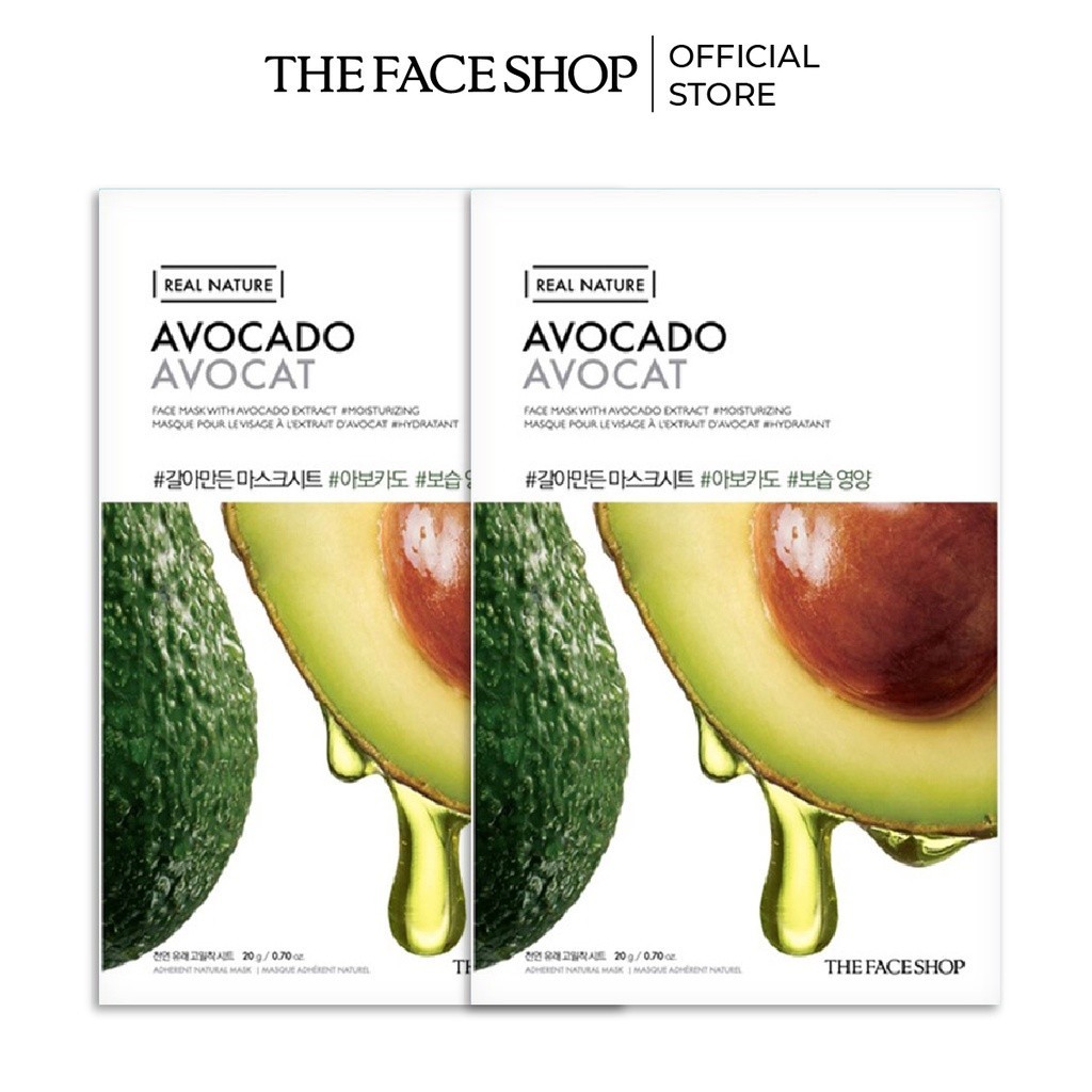 Combo 2 Mặt Nạ Giấy Phục Hồi Ẩm Tối Ưu TheFaceShop Real Nature Avocado Face Mask 20G