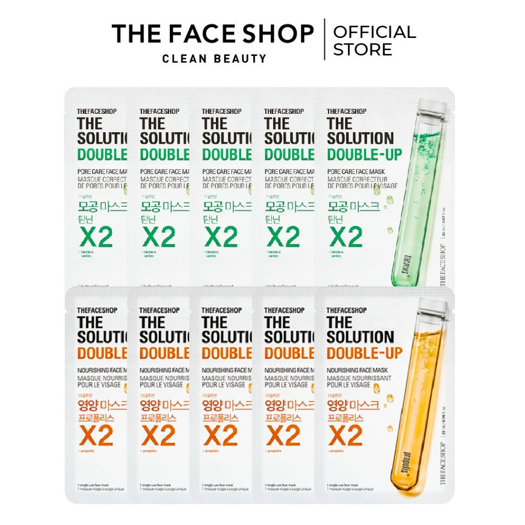 [VOUCHER 10% ĐH 150K] Combo 10 Mặt Nạ Chống Lão Hóa THE FACE SHOP The Solution (Nourishing,Pore Care) 20Ml