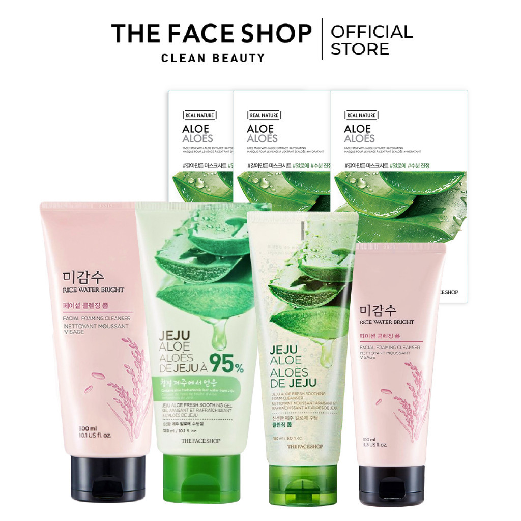 Combo Sữa Rửa Mặt Làm Sáng Da THE FACE SHOP (300Ml,150ml,100ml)+Gel Dưỡng Da 300ml+Mặt Nạ Real nha đam 20g