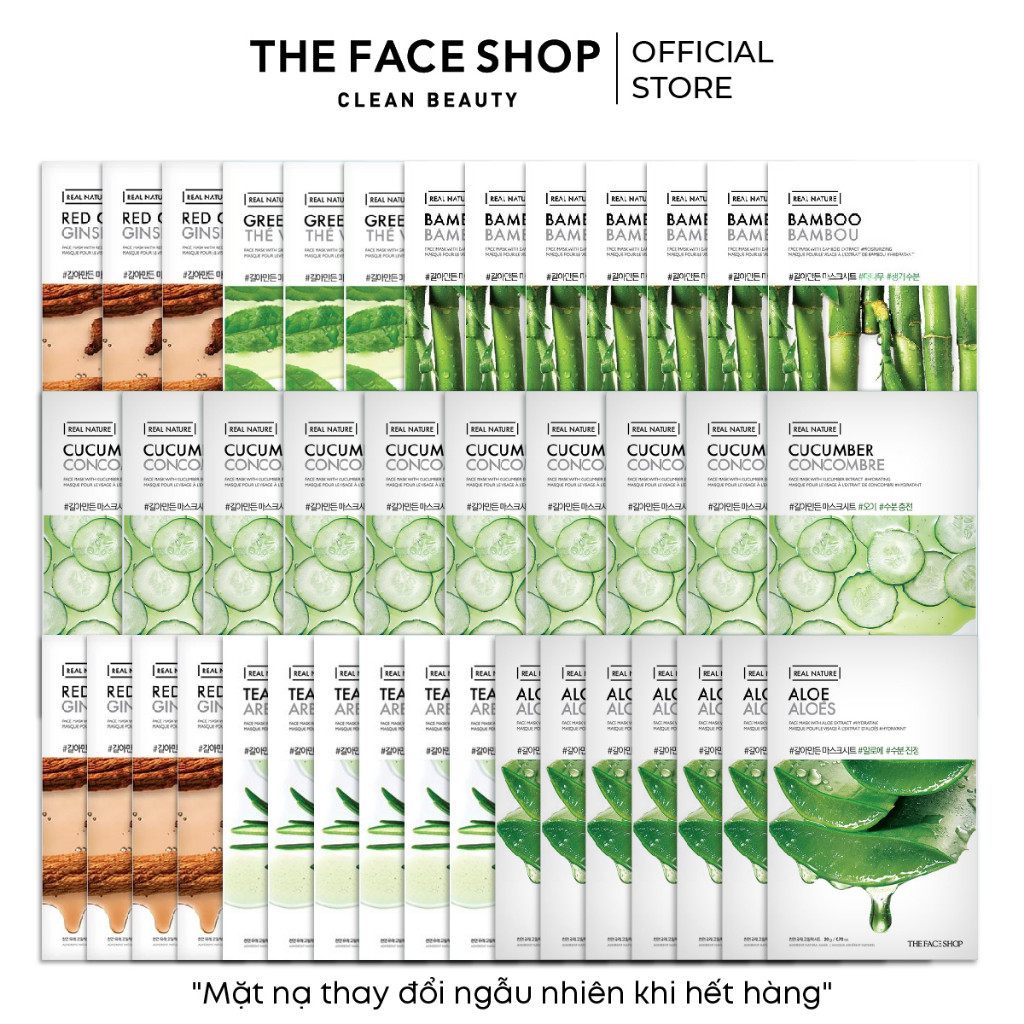 Combo 40 Mặt Nạ Real Nature Dưỡng Da THE FACE SHOP (mix nhiều loại) 20G