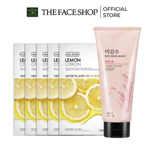 Combo 5 mặt nạ sáng da thefaceshop lemon 20gx5+sữa rửa mặt sáng da thefaceshop 150ml