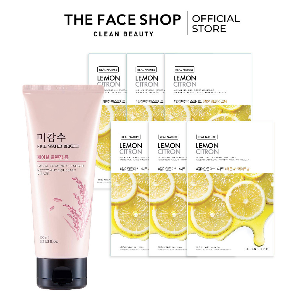 Combo 6 Mặt Nạ Làm Sáng Da THE FACE SHOP Real Nature Lemon 20G+Sữa Rửa Mặt 100ml