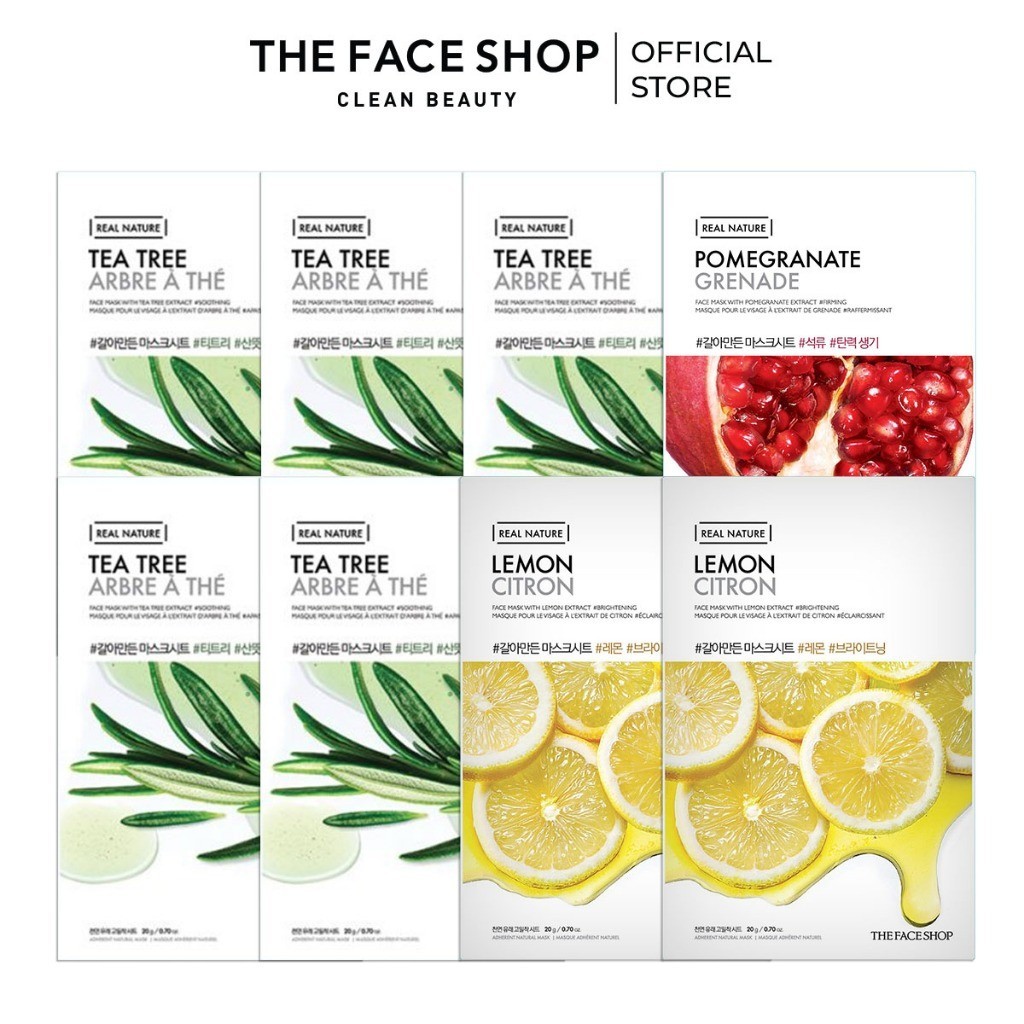 Combo 8 Mặt Nạ Phục Hồi Độ Ẩm THE FACE SHOP Real Nature 20g (mix nhiều loại)