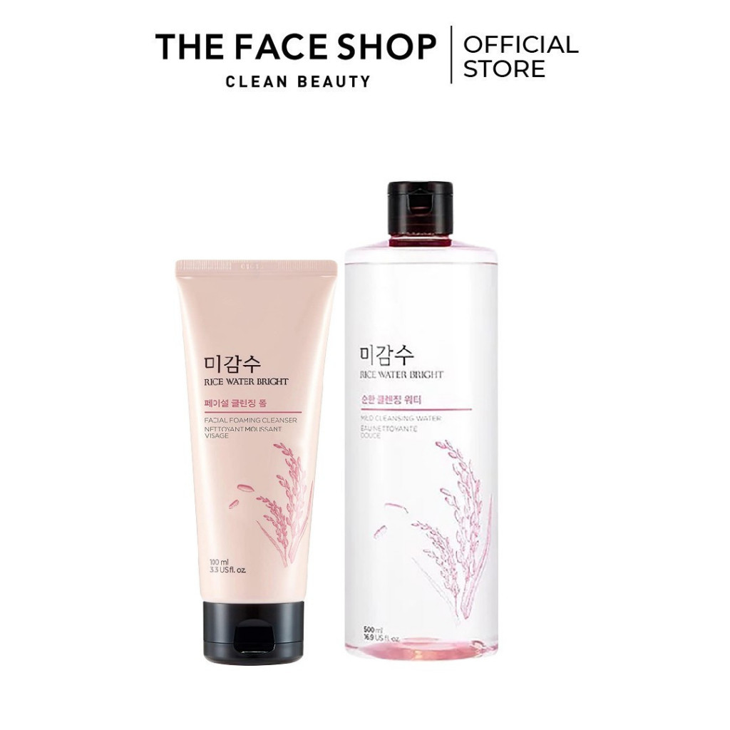 Combo Sữa Rửa Mặt Làm Sáng Da THE FACE SHOP 100ml+Nước Tẩy Trang Gạo 500ml