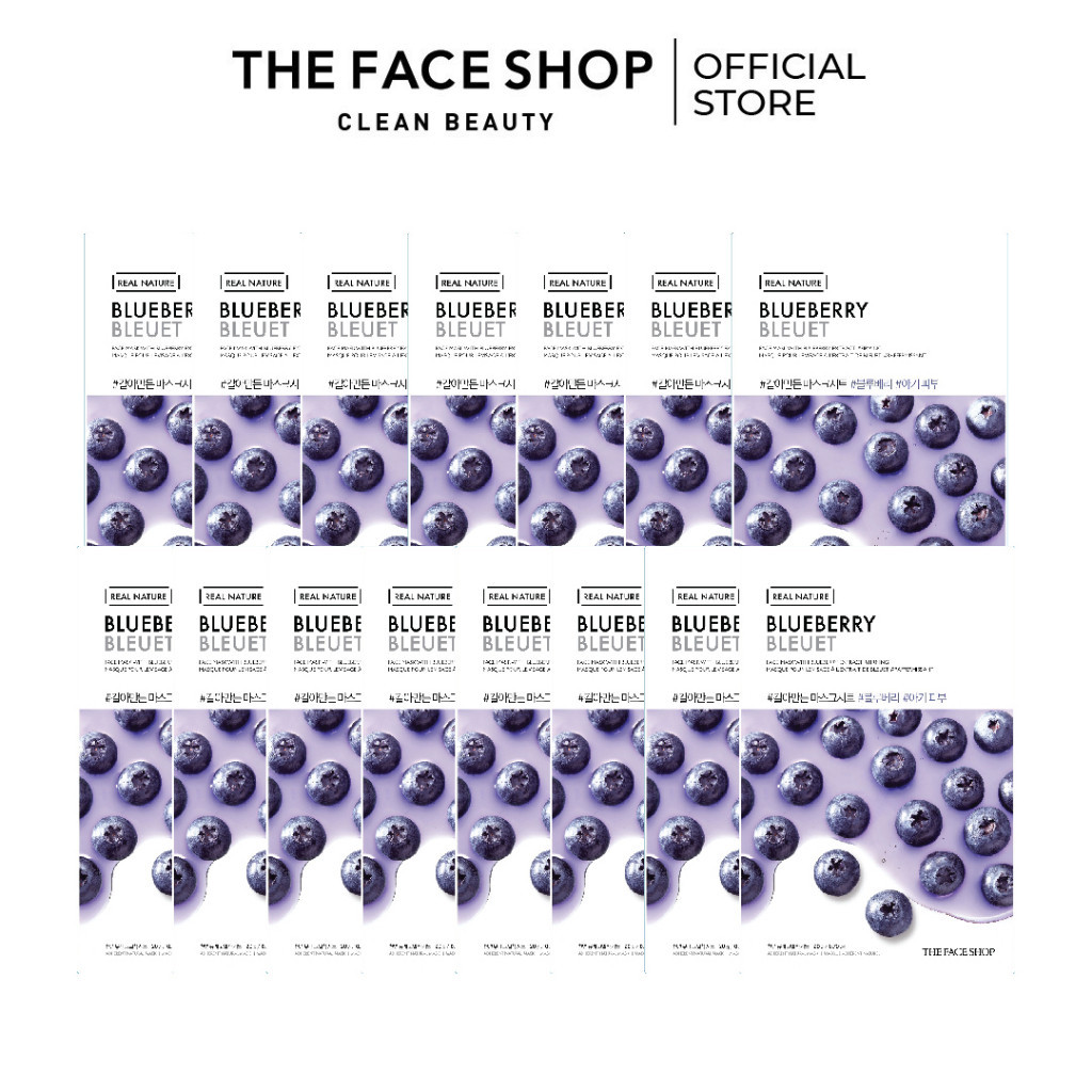 Set 15 Mặt Nạ Giấy Dưỡng Da TheFaceShop Real Nature Blueberry Face Mask 20g