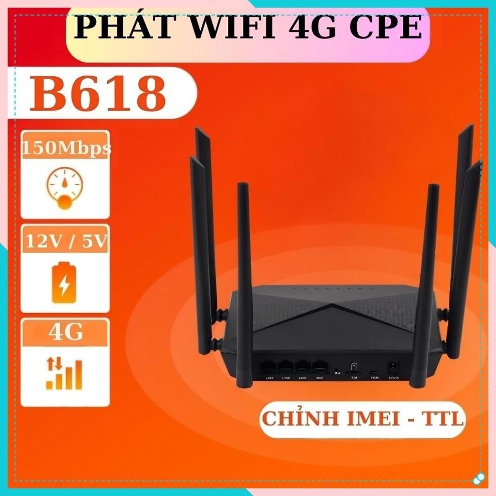 Bộ phát wifi từ sim 4G, Cục phát wifi 4G LTE B618 có 4 cổng WAN/LAN, 6 ăngten Siêu Khỏe