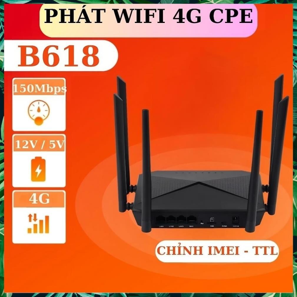 Cục phát wifi 4G, Cục phát wifi 4G LTE B618 có 4 cổng WAN/LAN, 6 ăngten dùng sim phát ra wifi