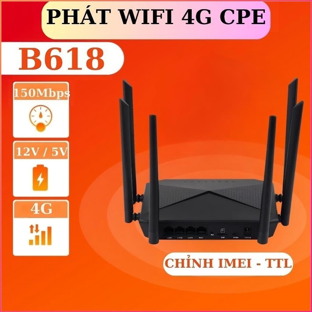 Cục phát wifi từ sim 4G LTE B618 có 4 cổng WAN/LAN, 6 ăngten dùng sim tiện lợi cao cấp