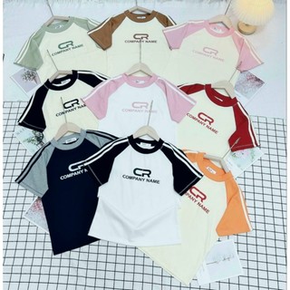 Áo Thun Baby Tee Phối Màu Tay Áo In Chữ Company Name Siêu Xinh Tôn Dáng