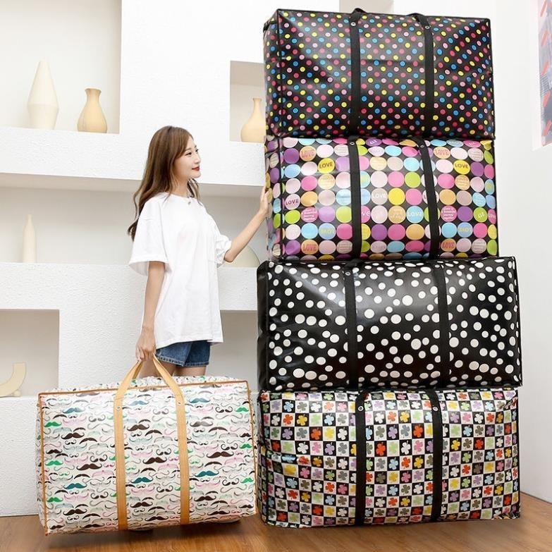 Túi Bạt Dứa Đựng Đồ Đa Năng Cỡ Lớn, Túi Vải Chống Thấm Khóa Kéo Kép Chuyển Nhà Cất Chăn Màn Siêu Bền