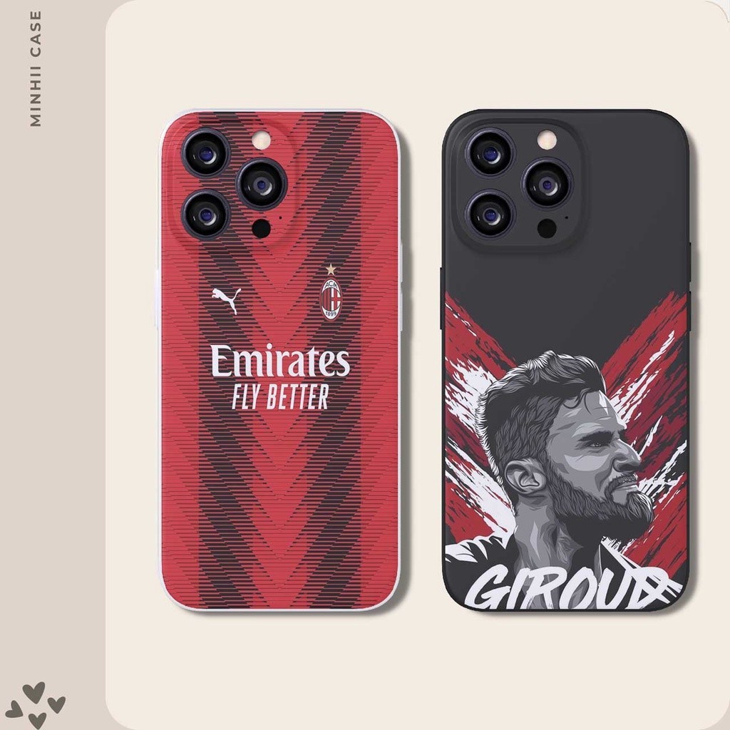 Ốp lưng điện thoại iphone bóng đá câu lạc bộ AC Milan, Giroud cực ngầu, bảo vệ camera, chất liệu TPU