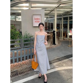 LITI Váy Đầm Dài Hai Dây Kẻ Sọc Màu Xanh Dáng Chữ A Đi Chơi Đi Du Lịch Nghỉ Dưỡng Mẫu Mới Mùa Xuân Hè A124