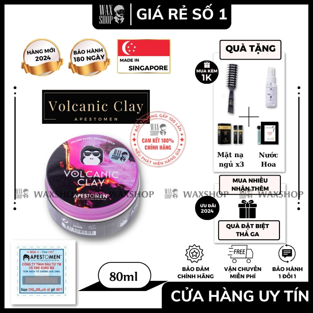 Sáp Vuốt Tóc Nam Volcanic Clay Apestomen - Bảo Hành 180 Ngày - Hàng Chính Hãng c
