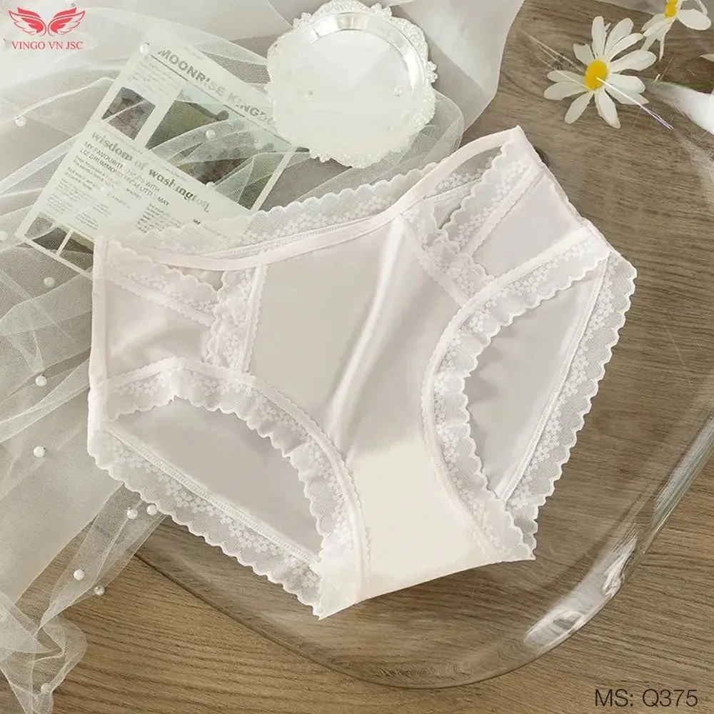 Quần lót nữ thun lạnh viền ren xuyên thấu sexy VINGO đáy cotton 2 lớp kháng khuẩn thoáng khí Q375 VNGO