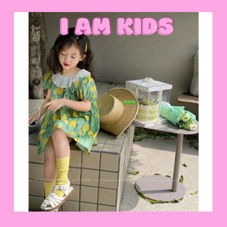 Váy công chúa cho bé gái thiết kế xoè bồng hoạ tiết hoa xanh ik2389 - i am kids