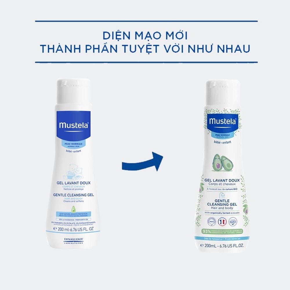 Bộ 2 Sữa Tắm Gội Cho Trẻ Sơ Sinh & Em Bé Da Thường Mustela 200ml