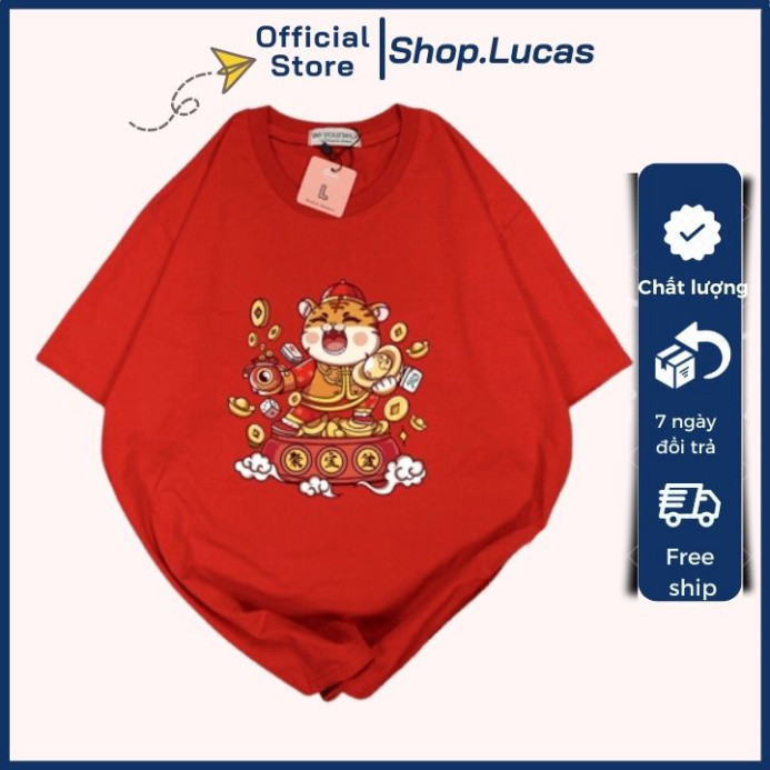 Áo Thun Tết giới tính Unisex áo cộc vải cotton thông thoáng cổ vo tròn - shop.lucas