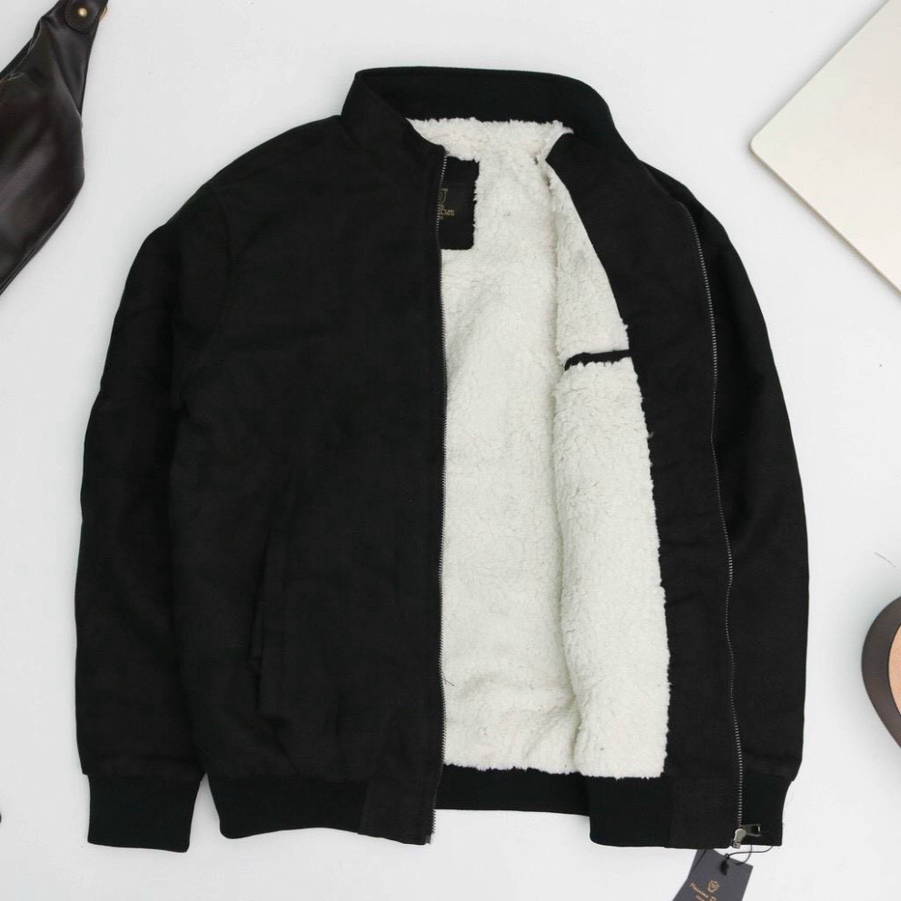🔥Hot🔥 Áo khoác da lộn nam lót lông cừu cổ cao bomber đẹp thời thượng đồ hiệu mặc thu đông siêu rét mướt HunT L09