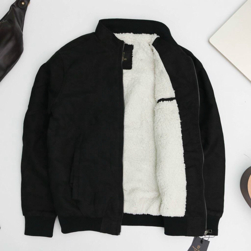 🔥Hot🔥 Áo khoác da lộn nam lót lông cừu cổ cao bomber đẹp thời thượng đồ hiệu cao cấp mặc thu đông siêu rét mướt HunT L
