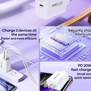 Cốc sạc nhanh 33w remax u122 2 cổng usb và type c pd qc 3.0 -đẹp