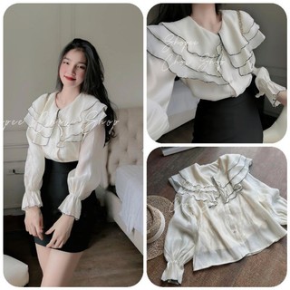 Áo sơ mi von mềm 3 tầng cổ bánh bèo