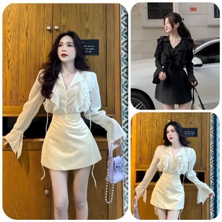 Sét váy áo von tơ mềm cúc ngọc bánh bèo kèm chân váy tafta