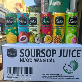 Combo Thùng 30 lon x 240ml nước ép trái cây nhiệt đới Ezos Sacco