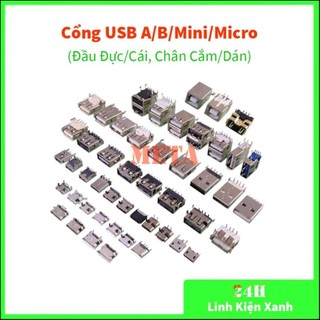 Cổng usb a/b/micro/mini đầu đực/cái chân cắm/dán