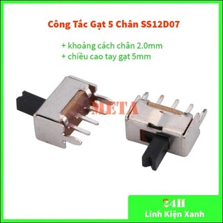 Công tắc gạt 5 chân ss12d07 1p2t , khoảng cách chân 2.0mm, chiều cao tay gạt 5mm