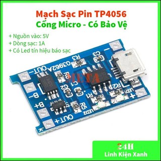 Mạch sạc pin tp4056 cổng sạc micro - sạc pin lithium 18650 - lion 3v7- 4v2 micro có bảo vệ