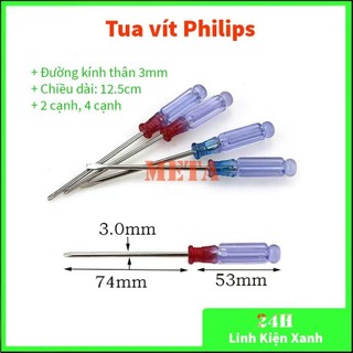 Tua vít Philips nhỏ 3mm 2 cạnh, 4 cạnh cán pha lê trong suốt - tua vít 2 cạnh, tua vít 4 cạnh 3mm