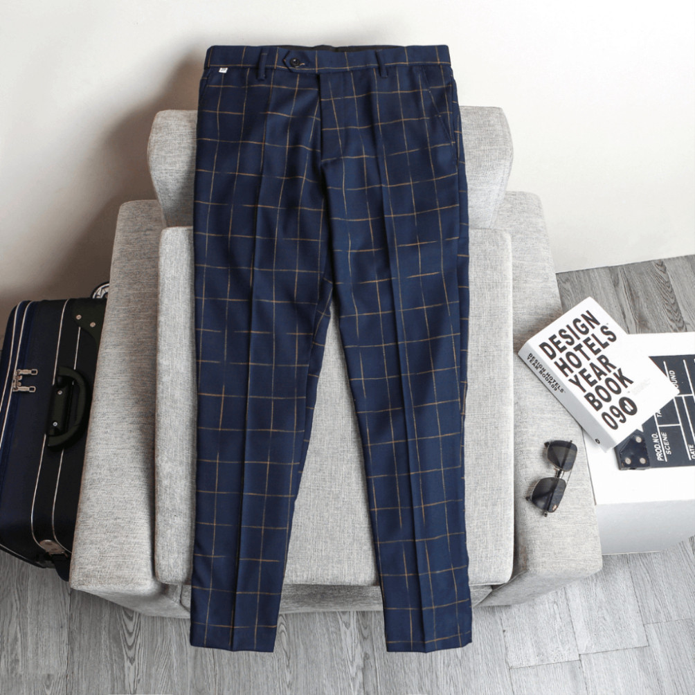 Quần âu cotton kẻ karo dáng slimfit , quần tây cao cấp