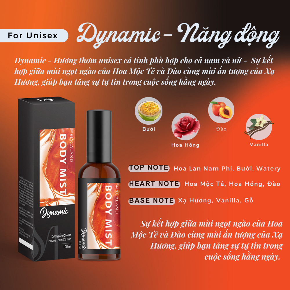 Xịt Thơm Body MACALAND – Body Mist Hương Nước Hoa, Dưỡng Da Dịu Nhẹ 20ml/35ml/100ml