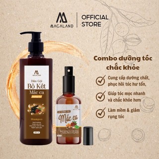 Combo Dầu gội Bồ Kết dưỡng tóc 280ml và Xịt dưỡng tóc Mắc Ca 30ml ngăn gãy rụng, kích thích mọc tóc  MACALAND