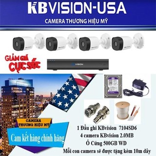 Trọn bộ 4 camera kbvision a2111c4 + đầu ghi camera + ổ cứng đầy đủ phụ kiện - hàng chính hãng