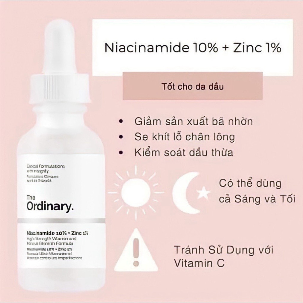 Serum ngừaa mụn, sáng da, se khít Niacinamide 10% + Zinc 1%