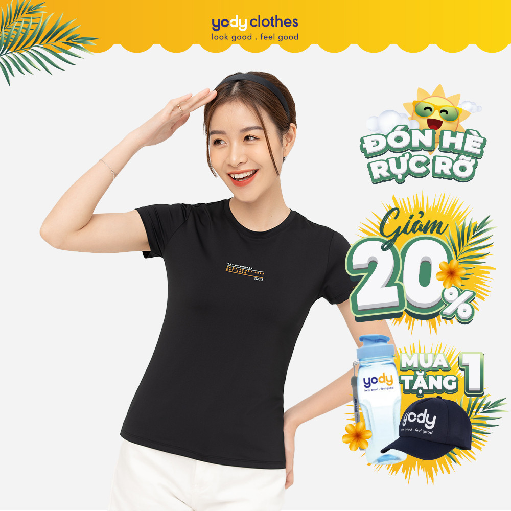 Áo thun thể thao nữ YODY in chữ tập gym cổ tròn ngắn tay T-shirt Thể Thao Nữ Out Of Bounds STN6038