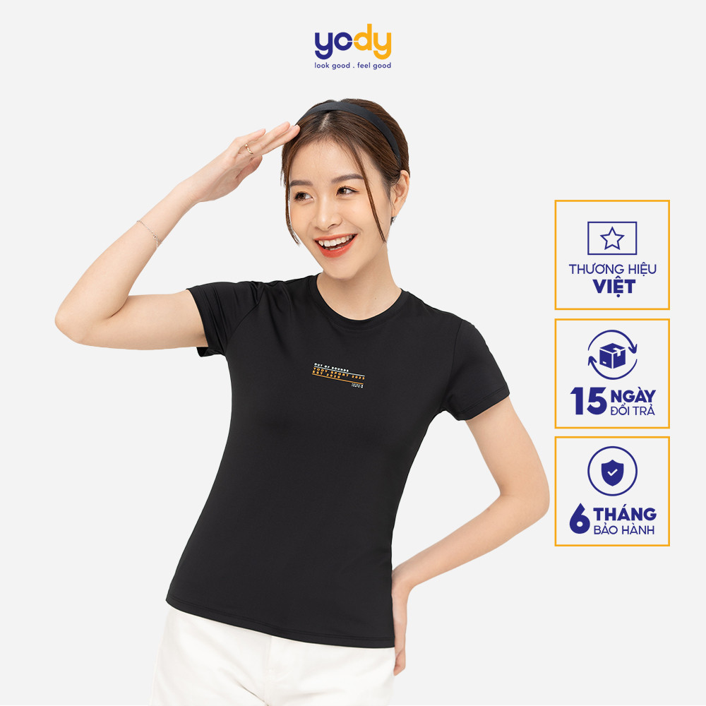 Áo thun thể thao nữ YODY in chữ tập gym cổ tròn ngắn tay T-shirt Thể Thao Nữ Out Of Bounds STN6038