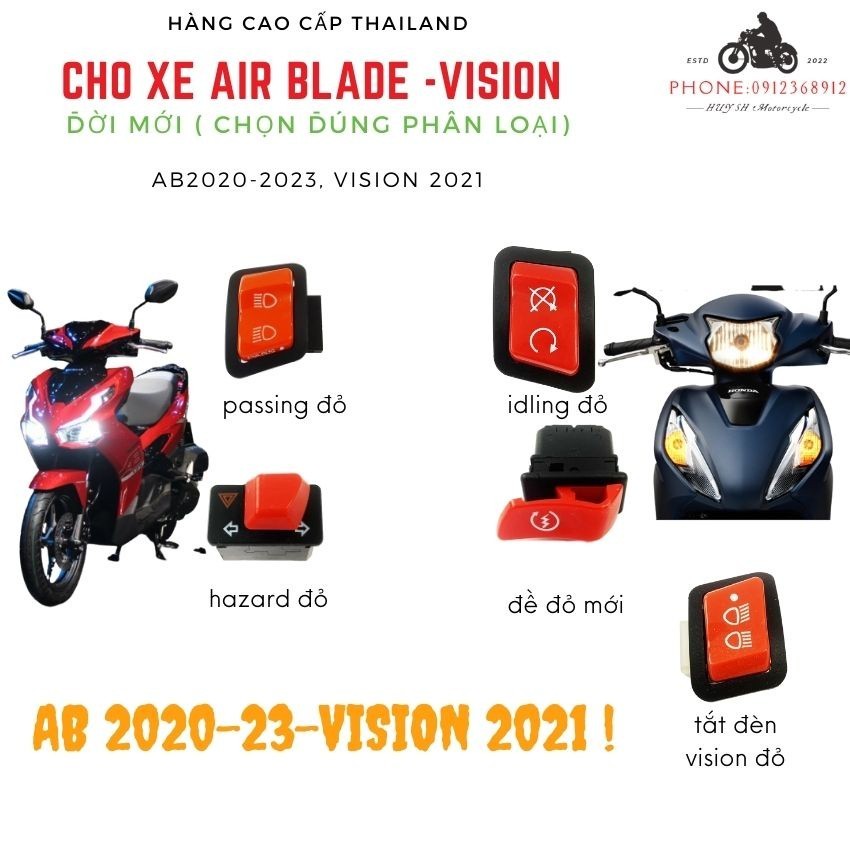 Công Tắc Đèn Xe Vision 2021, Air blade 2020-23 ( AB 2020-2022) Bán Lẻ Từng món Mã [ĐỎ THÁI]