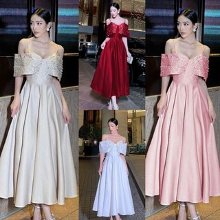 ĐẦM XOÈ DÀI BẸT VAI ĐÍNH ĐÁ TẶNG HOA TAI