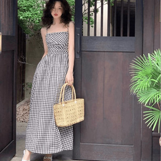 Váy, Đầm Babydoll Suông Kẻ Caro hai dây bản nhỏ nữ , dáng dài đi biển , đi chơi chất vải thô sang trọng 43-65kg