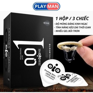 Bao cao su siêu mỏng 0.01 olo đen hương vani - hộp 3 chiếc