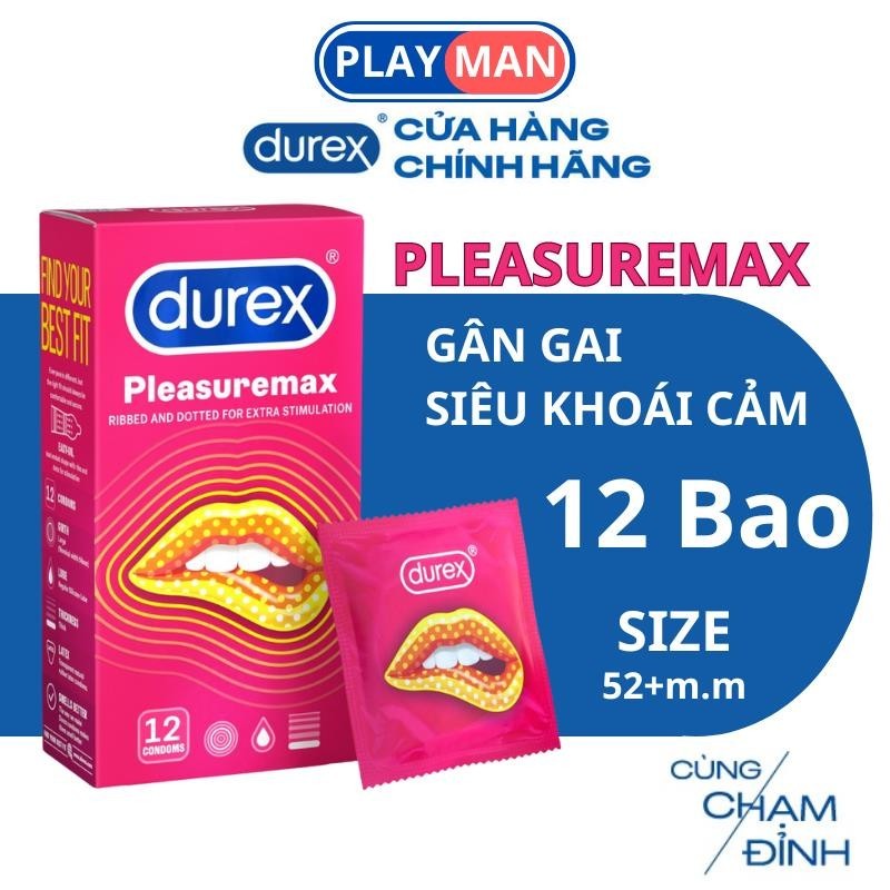 Hộp 12 Bao Cao Su Durex Pleasuremax - Bao Cao Su Gân Gai Mỏng Chính Hãng